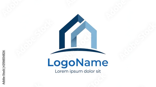 Modern blue real estate house logo design for construction company and property business agency with professional style