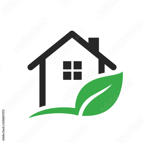 Green house icon with leaf vector illustration for eco friendly real estate and sustainable living logo