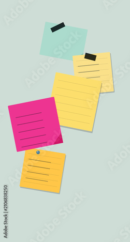 Colorful sticky notes with pins floating in air