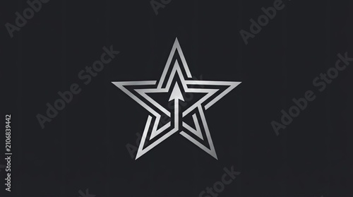 Silver geometric star logo with upward pointing arrow.