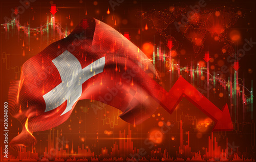 Switzerland, vector 3d flag financial exchange trend down
