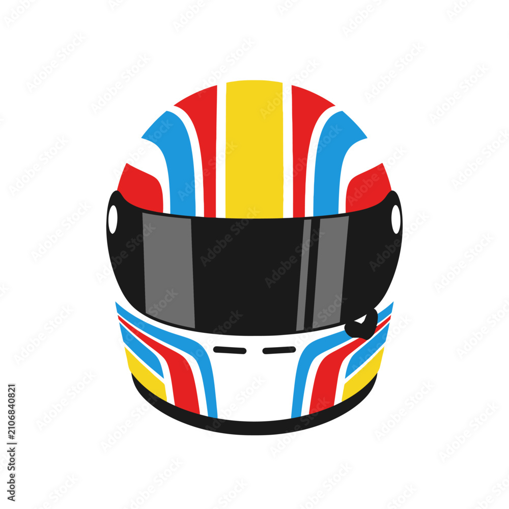 Fototapeta premium Colorful Racing Helmet, Motorsport Safety Gear, Driver Protection, Speed Sport Icon