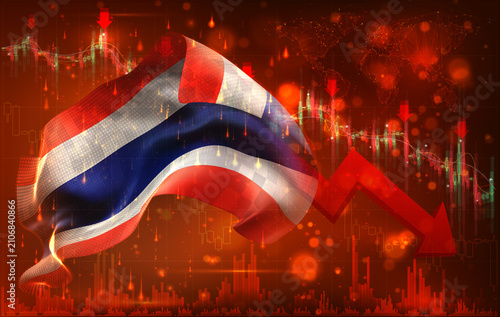 Thailand, vector 3d flag financial exchange trend down