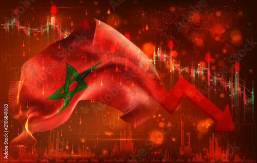 Morocco, vector 3d flag financial exchange trend down