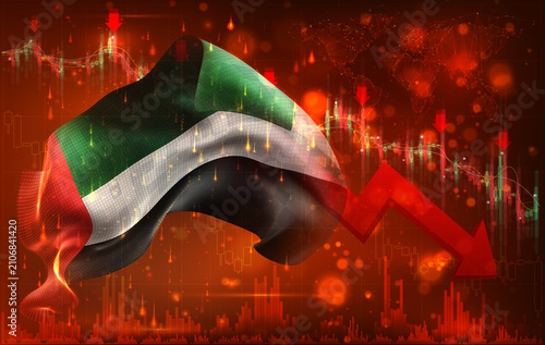 United Arab Emirates, vector 3d flag financial exchange trend down