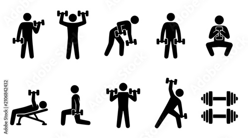 Foto Figurative silhouettes performing dumbbell exercises in a clean graphic style fo