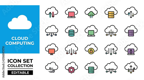 Cloud Computing Icon Set Collection Editable