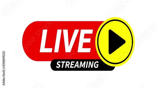 Live Streaming Button Animation with Play Icon on White Background | Broadcast, Online Video, Live Stream Concept