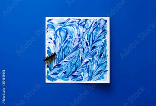 Blue and white watercolor p...