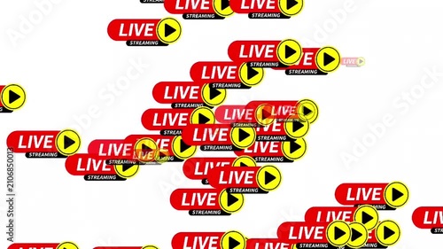 Live Streaming Button Animation with Play Icon on White Background | Broadcast, Online Video, Live Stream Concept