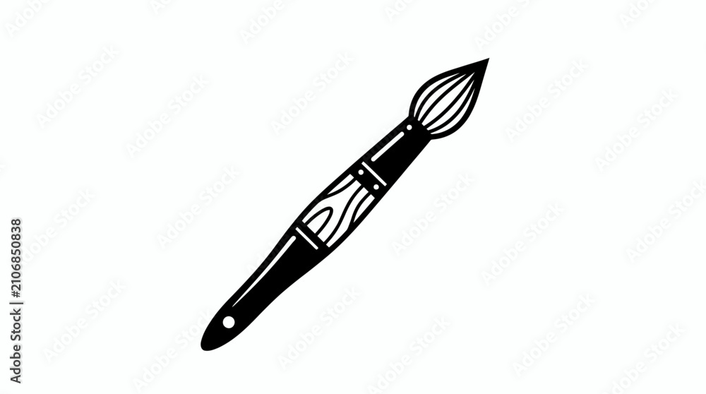 Obraz premium Sleek black and white vector illustration of a classic artist's paintbrush, symbolizing creativity, artistic expression, and the fundamental tools of design and painting crafts