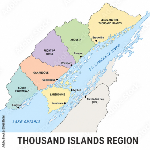 Fotografie Thousand Islands Canada Color Political Map – Clean Minimal Vector Illustration