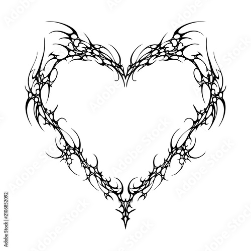 Bild auf Leinwand Organic Gothic Heart Frame with Fine Thorn Branches and Elegant Neo Tribal Linew