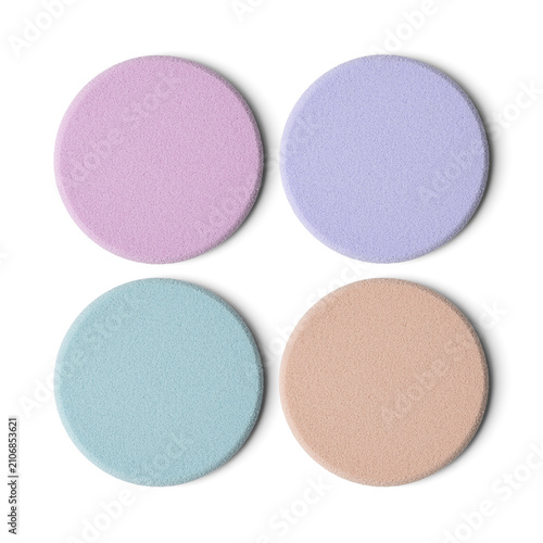 Foto Bright makeup sponges on a white background