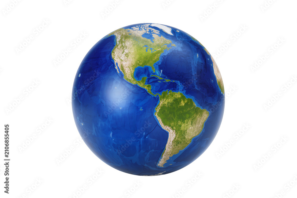 Fototapeta premium Isolated detailed three-dimensional rendering of planet Earth globe featuring North and South America.