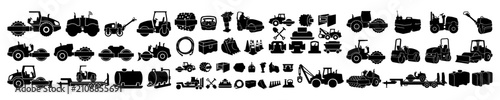 Road Roller Compactor Machinery Vector Silhouette Bundle - Asphalt Paving Roller Icon Pack - Soil Compaction Roadwork Construction Template Collection
