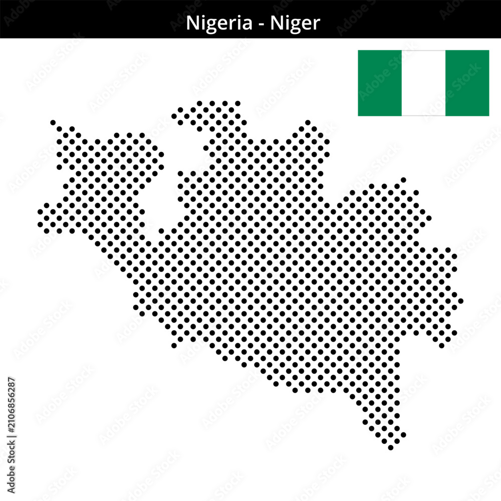 Obraz premium Map of Nigeria region Niger in medium sized cross shaped dots