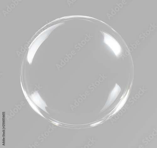 Fotografie Soap bubble with transparent glass sphere realistic glossy reflection isolated b