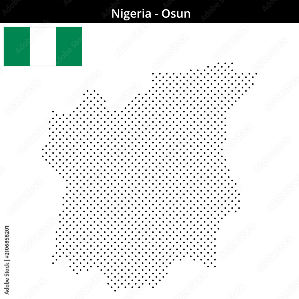 Fototapeta premium Map of Nigeria region Osun in small cross shaped dots