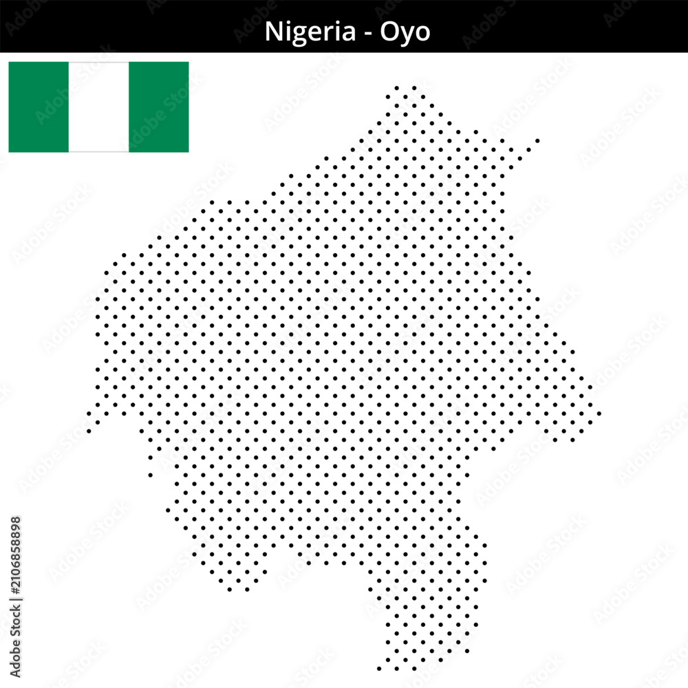 Fototapeta premium Map of Nigeria region Oyo in small cross shaped dots