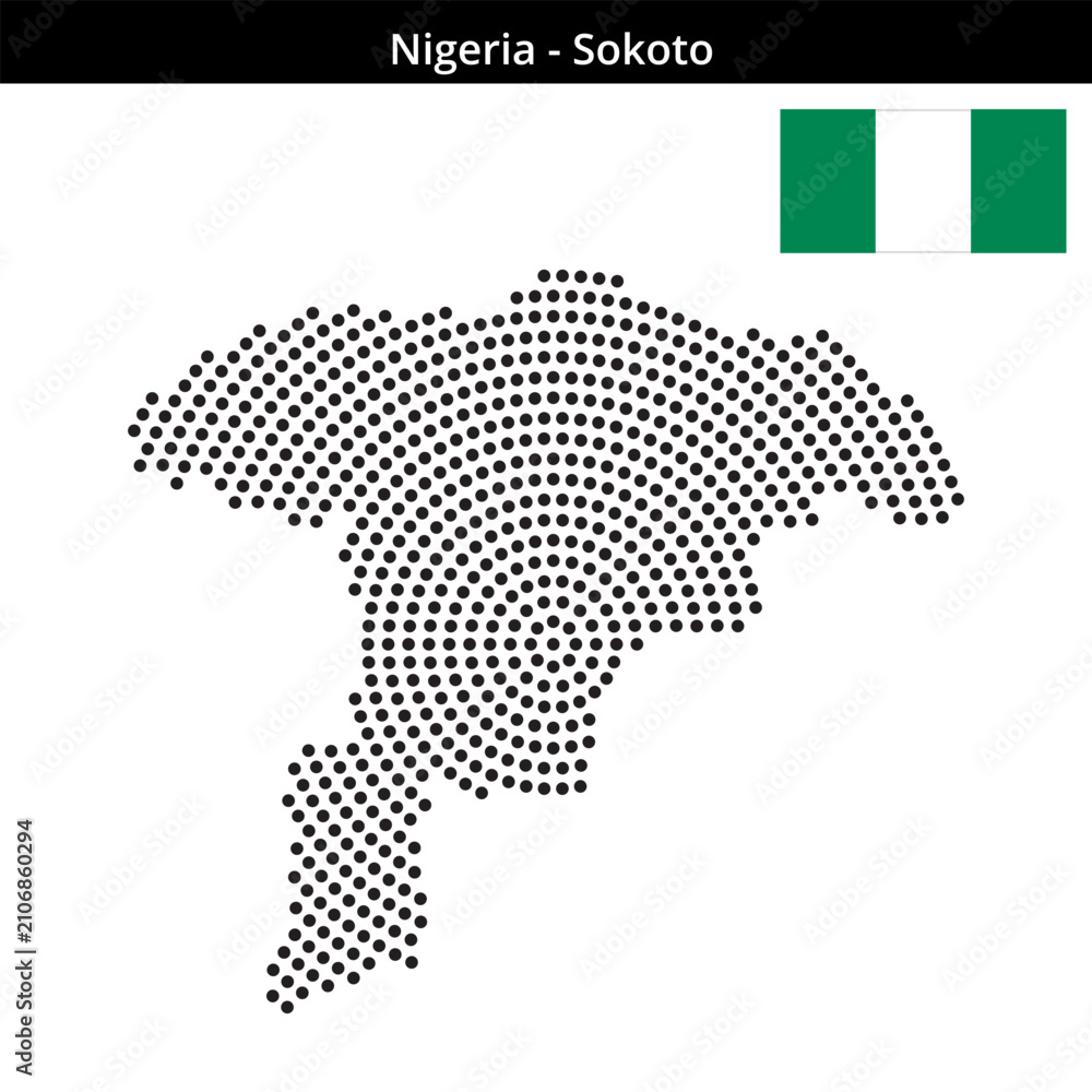 Obraz premium Map of Nigeria region Sokoto in concentric medium dots