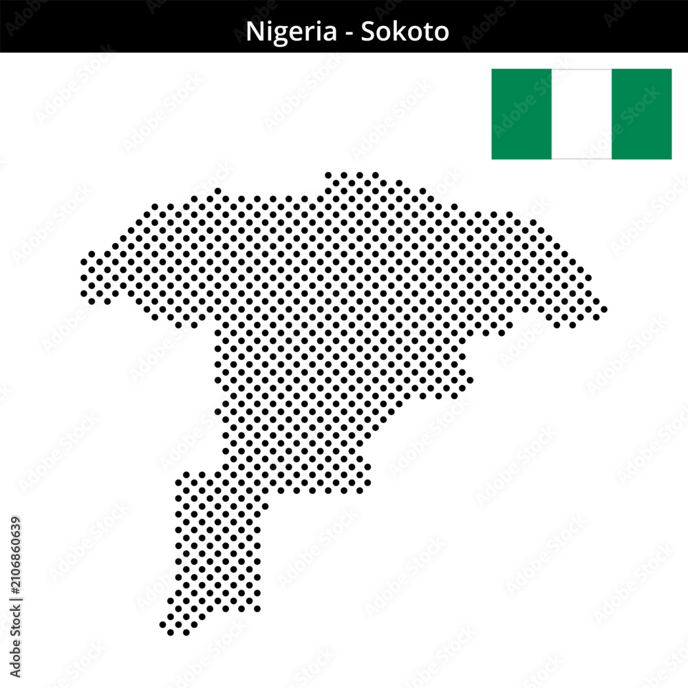 Obraz premium Map of Nigeria region Sokoto in medium sized cross shaped dots
