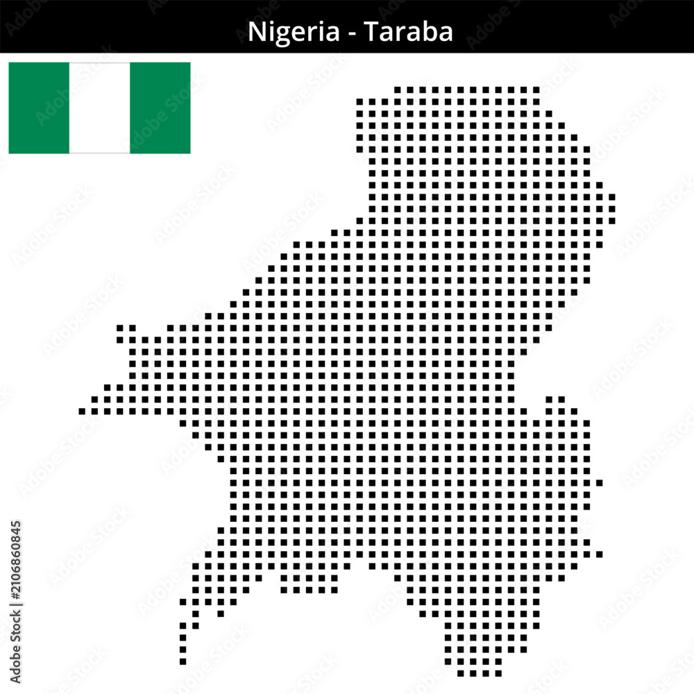 Obraz premium Map of Nigeria region Taraba in medium size square dots