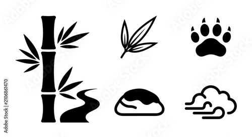 Photography Minimalist Black Icons: Bamboo, Paw Print, Leaf, Stream, Rock, Cloud