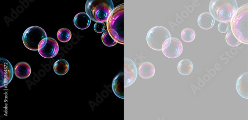 Foto Iridescent soap bubbles floating in air