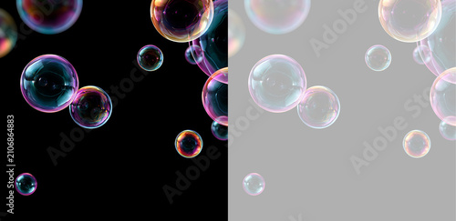 Fotografía Floating soap bubbles with iridescent reflections