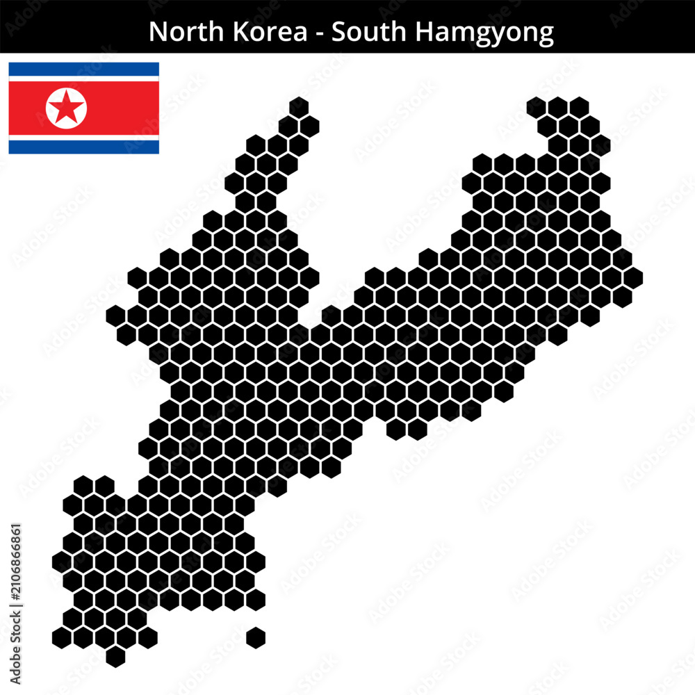 Obraz premium Map of North-Korea region South-Hamgyong in medium hexagonal dots
