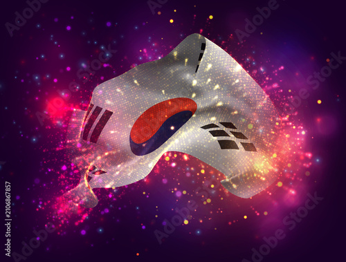 Korea, vector 3d flag with a splash of paint dots, explosion of colored dots