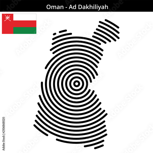Map of Oman region Ad-Dakhiliyah in larger concentric lines