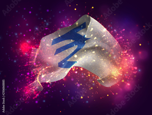 Rupee, vector 3d flag with a splash of paint dots, explosion of colored dots