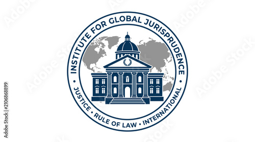 Konstfotografi Institute for Global Jurisprudence logo with courthouse building and world map d