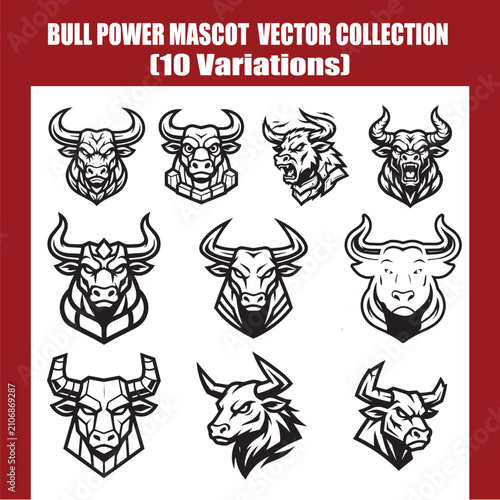 Bild auf Leinwand Bull head mascot collection black and white vector illustrations with varying de