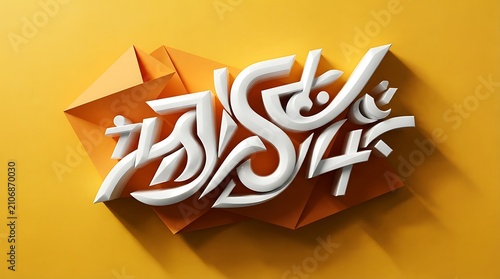 3d abstract typography design with white lettering on orange geometric background