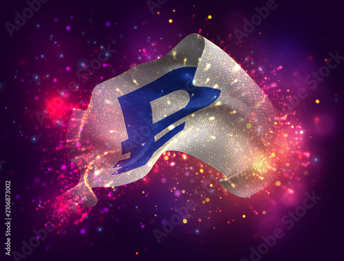 Ruble, vector 3d flag with a splash of paint dots, explosion of colored dots