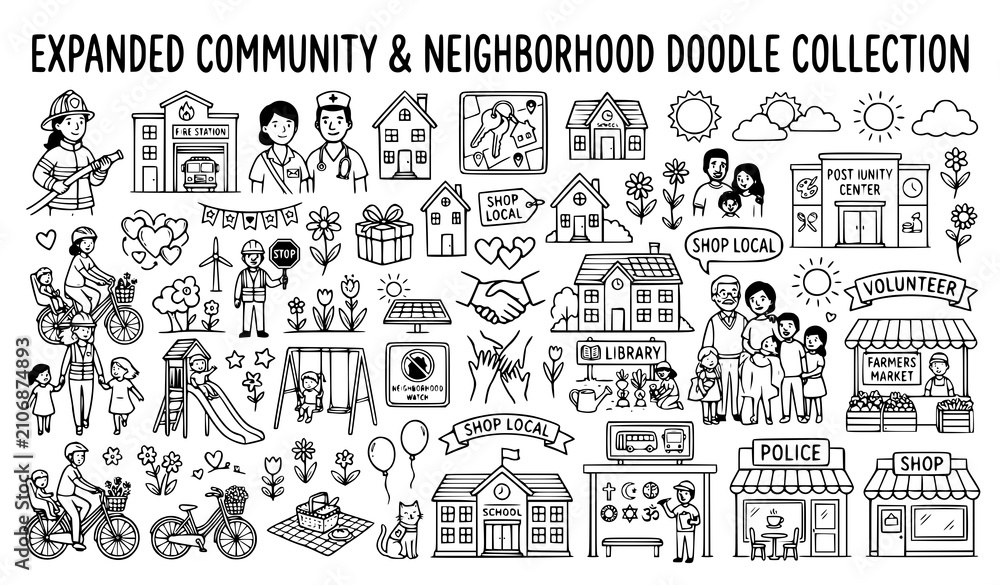 Obraz premium Hand drawn family community doodle illustration pack