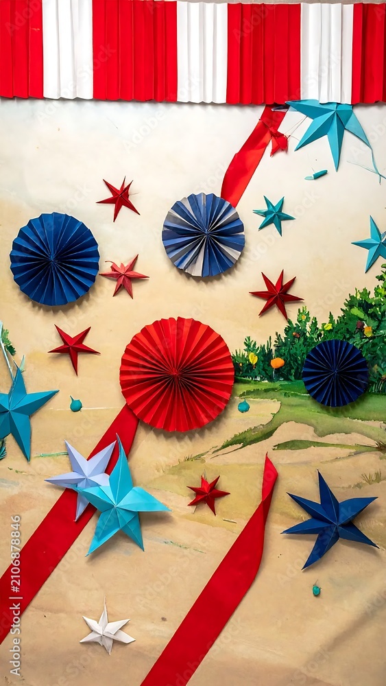 Obraz premium Patriotic July 4th Celebration Decorations on Rustic Wooden Background.