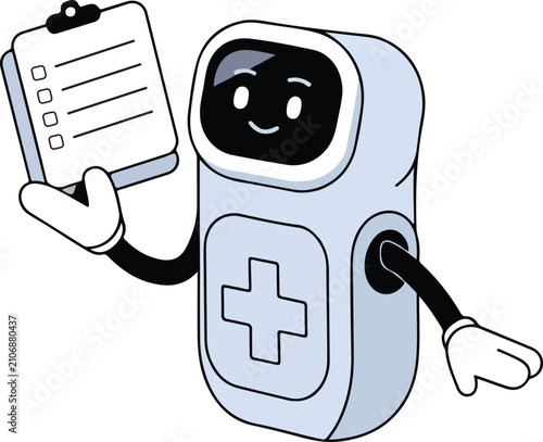 Cute Medical Robot Holding Healthcare Checklist Vector Illustration