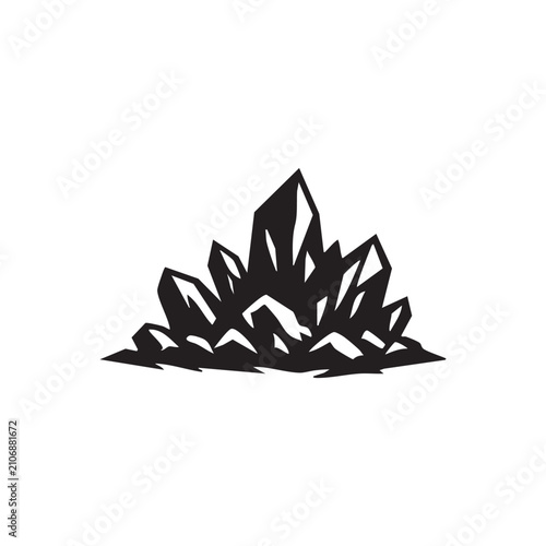 Cuadro en lienzo Sharp crystal formation silhouette in black and white a graphic element on trans