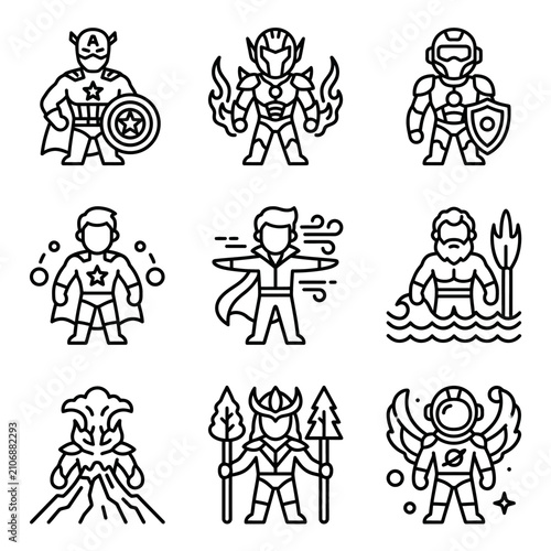 Schilderij op canvas Superhero Icons: Diverse Characters, Powers, and Fantasy Elements Collection