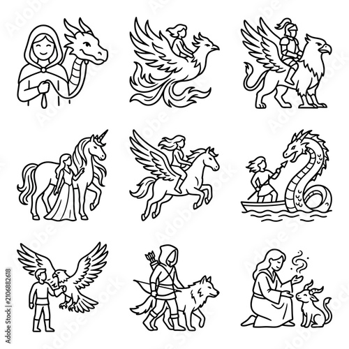 Foto Mythical Creatures and Fantasy Characters Collection: Dragons, Unicorns, Pegasus