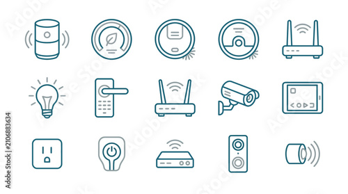 Smart Home Technology Icons: Automation, Connectivity, Security, and Energy Efficiency