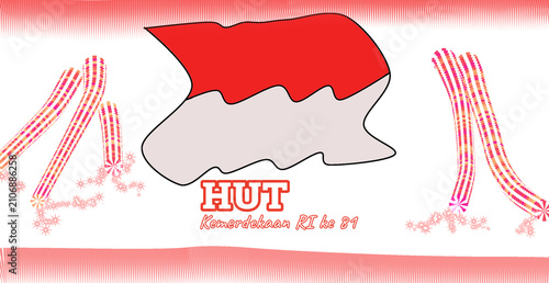 Foto Indonesian flag colors wave alongside celebratory text commemorating the national independence day anniversary