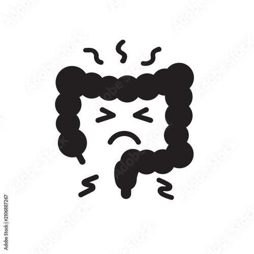 Irritable bowel syndrome vector icon in flat style featuring a distressed intestine representing digestive disorders, abdominal pain, bloating, gastrointestinal disease, IBS symptoms and gut health is