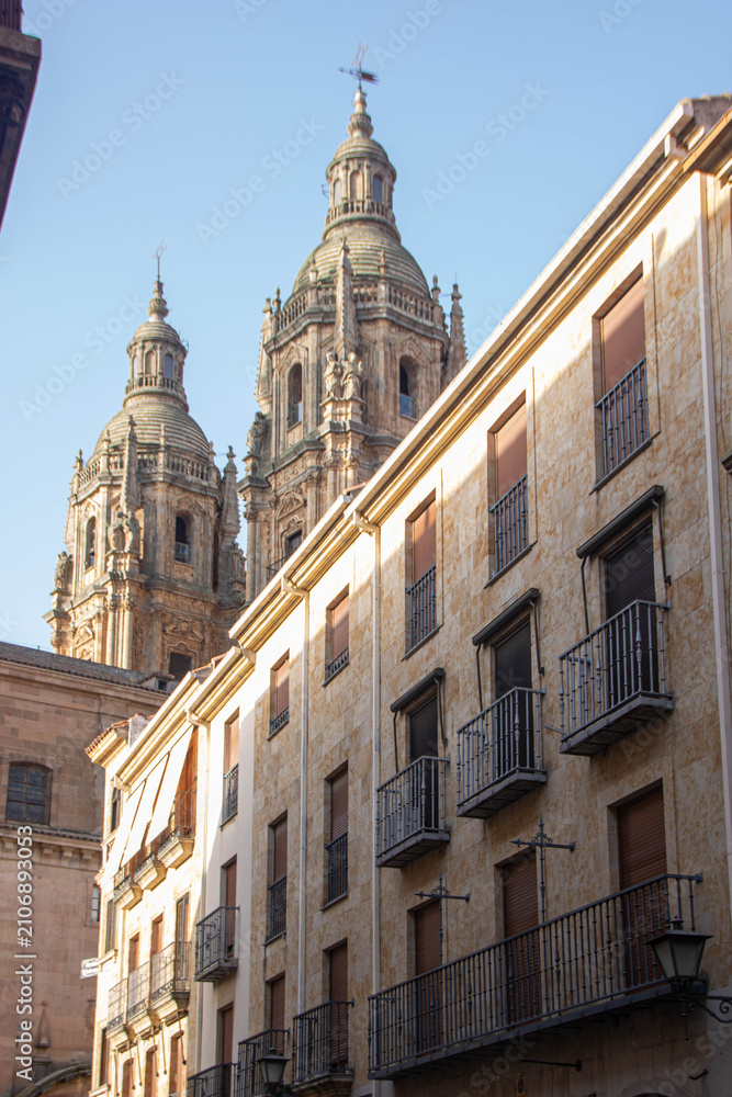 Fototapeta premium Salamanca skyline with Baroque cathedral dome and historic street