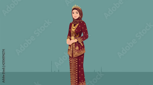 Flat illustration of traditional Bruneian royal attire.