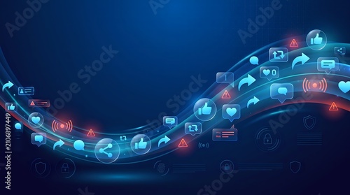 ViralScamWave-BlueRed-GlassSocial-CyberAwarenessPoster-DarkSocialBackground